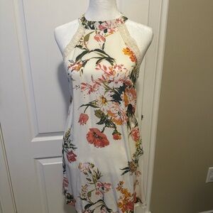 Eyeshadow-Floral, Boho, Halter, Shift Dress-Size Small